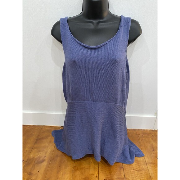 Peruvian Connection Sz XL Asymmetrical Knit Tank Top Knit 100% Pima Cotton Blue - Picture 1 of 4